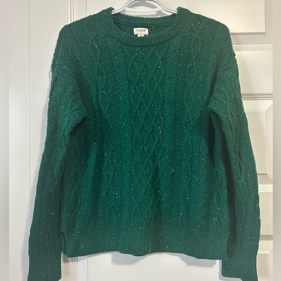J. Crew Donegal Cable Crewneck Festive Green Sweater - Picture 2 of 7